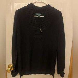 Lauren Ralph Lauren Black V-Neck Toggle Button Sweater